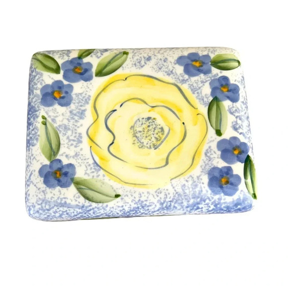 Vintage Other - Vintage Painted Ceramic Yellow and Blue Box‎ 6”